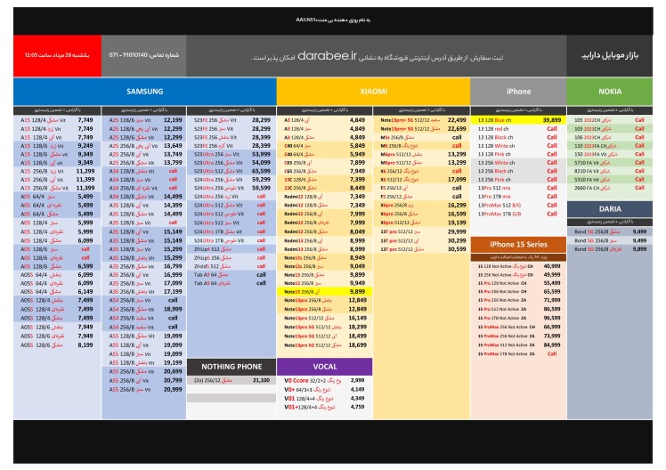لیست قیمت یکشنبه 28 مردادماه 1403 ساعت 12:05